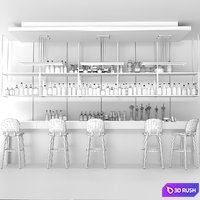 Design project of a bar with a marble bar counter and alcohol. Bar 3D Model Corona