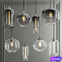 Staggered &amp; Clear Glass Pendant Collectoin 3D Model Vray
