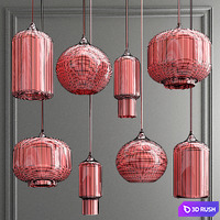 Staggered &amp; Clear Glass Pendant Collectoin 3D Model Vray