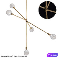 Modern brass 5 arm chandelier 3D Model Vray