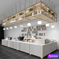 Design project of a coffee house in loft style with a coffee machine and dishes. Cafe 3D Model Corona