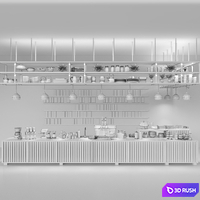 Design project of a coffee house in loft style with a coffee machine and dishes. Cafe 3D Model Corona