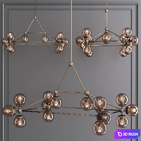 Modo Rectangle Chandelier 14 Globes Bronze and Smoke Glass 3D Model Corona