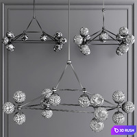 Modo Rectangle Chandelier 14 Globes Bronze and Smoke Glass 3D Model Corona