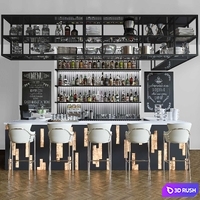 Design project of a restaurant with a bar counter and cocktails. Alcohol 3D Model Corona