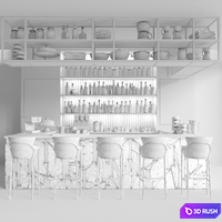 Design project of a restaurant with a bar counter and cocktails. Alcohol 3D Model Corona