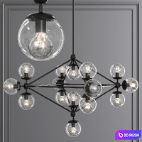 Modo 4 Sided Chandelier 15 Globes Black and Clear Glass 3D Model Corona