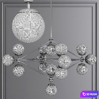 Modo 4 Sided Chandelier 15 Globes Black and Clear Glass 3D Model Corona