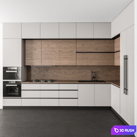 Kitchen Modern - White and Wood 35 3D Model Vray, Corona