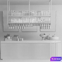 Bar counter with alcohol in a restaurant 3D Model Corona