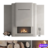 Decorative wall with fireplace set 56 3D Model Vray, Corona