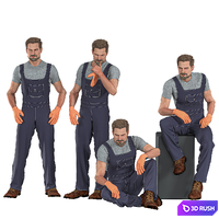 Mechanic Industrial Man Worker 3D Model Vray, Corona