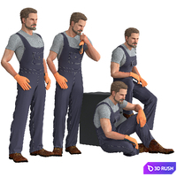 Mechanic Industrial Man Worker 3D Model Vray, Corona