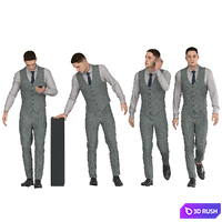 Office Man with coat vest in 04 poses 3D Model Vray, Corona