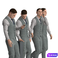 Office Man with coat vest in 04 poses 3D Model Vray, Corona