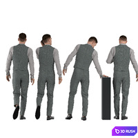 Office Man with coat vest in 04 poses 3D Model Vray, Corona