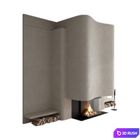 Decorative wall with fireplace set 59 3D Model Vray, Corona