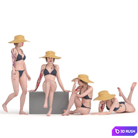 bikini Woman with straw hat 04 Poses 3D Model Vray, Corona