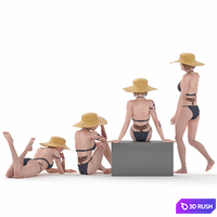 bikini Woman with straw hat 04 Poses 3D Model Vray, Corona