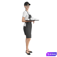 Cafe waiter in a black apron 3D Model Vray, Corona