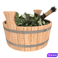 Bath tub with oak broom 3D Model Corona