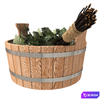 Bath tub with oak broom 3D Model Corona