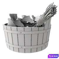 Bath tub with oak broom 3D Model Corona