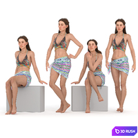 woman beach wear in 4 poses 3D Model Vray, Corona