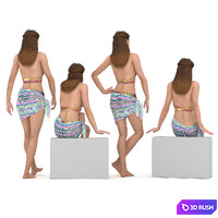 woman beach wear in 4 poses 3D Model Vray, Corona