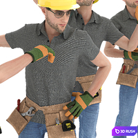 Engineer man with tools 04 poses 3D Model Vray, Corona