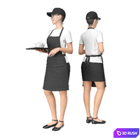 Cafe waiter in a black apron 3D Model Vray, Corona