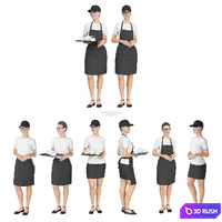 Cafe waiter in a black apron 3D Model Vray, Corona