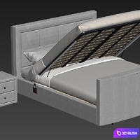 Bed with lifting mechanism and bedside tables 3D Model Vray
