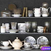 Collection of tableware and kitchen accessories 3D Model Corona