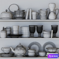Collection of tableware and kitchen accessories 3D Model Corona
