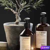 Tiny bonsai olive tree in stone pot with decor set for bathroom 3D Model Corona