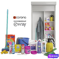Household Cleaning Supplies Kit 01 3D Model Vray, Corona