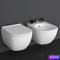 Wall-mounted toilet and bidet Ceramica Globo Genesis, mixer Fantini Venezia 3D Model Vray, Corona