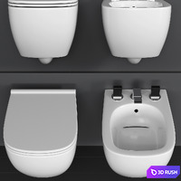 Wall-mounted toilet and bidet Ceramica Globo Genesis, mixer Fantini Venezia 3D Model Vray, Corona
