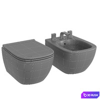 Wall-mounted toilet and bidet Ceramica Globo Genesis, mixer Fantini Venezia 3D Model Vray, Corona