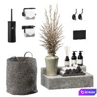 Bathroom set with a dried bouquet 3D Model