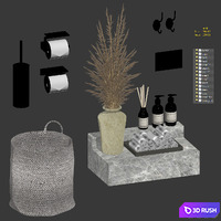 Bathroom set with a dried bouquet 3D Model Vray, Corona