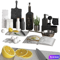White and black kitchen decor 3D Model Corona