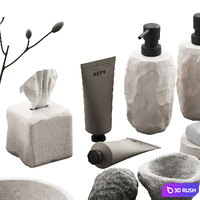 488 bathroom decorative set 04 cracked concrete accessories 01 3D Model Vray, Corona