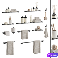 Big bathroom set with accessories by Linear Standard 3D Model Vray, Corona