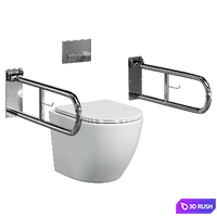 Otobir Handicap Handle Bar Bathroom Toilet with Toilet Paper Holder Brushed Satin Stainless Steel Surface 3D Model Vray, Corona