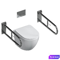 Otobir Handicap Handle Bar Bathroom Toilet with Toilet Paper Holder Brushed Satin Stainless Steel Surface 3D Model Vray, Corona