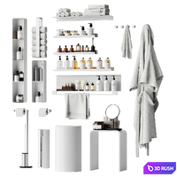 Bathroom decor with a set of different cosmetic products 3D Model Vray, Corona