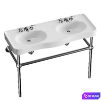 White Console Sink Double Deluxe with Black Nickel Bistro Legs 3D Model Corona