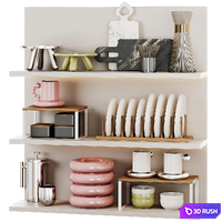 Kitchen shelves with dishes 3D Model Corona